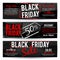 Black Friday sale horizontal advertising vector banners with black and red distressed brush texture