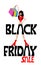 Black friday sale logo with happy woman and shopping bags flat c