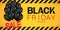 Black Friday Sale Poster with Dark Shiny Balloons Bunch Isolated on yellow Background. Vector illustration