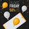 Black friday sale poster with smartphone and balloons helium