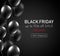 Black friday sale promo card with shiny balloons.