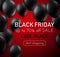 Black friday sale red promo card with black balloons.