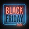 Black friday sale retro style vector banner template with blue and red neon light box