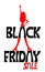 Black friday sale text and a woman with index finger pointing silhouette. All the objects are in different layers and the text