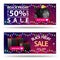 Black friday sale, two horizontal discounts banners with piggy Bank and gifts. Discount templates with polygonal texture