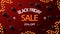 Black friday sale, up to 25% off, discount red banner with gifts tied with ropes to the ceiling and floating in the air