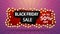 Black friday sale, up to 50% off, discount banner with a yellow garland wound around a banner and balloons.