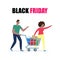 Black Friday shopping concept, Happy black people Couple with purchases to the store on sale, Advertising Poster Banner