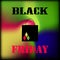 Black Friday square banner with colorful gradient. Multicolored mesh on black background.