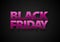 Black Friday vector pink text on black background. Glass effect reflection on glossy pink letters. Glamorous colors for bright