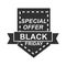 Black friday, weekend super sale sticker on dark shape icon silhouette style