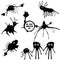 Black funny monsters ink blots isolated set on white background