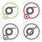 Black Garden hose or fire hose icon isolated on white background. Spray gun icon. Watering equipment. Circle button