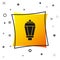 Black Garden light lamp icon isolated on white background. Solar powered lamp. Lantern. Street lamp. Yellow square