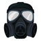 Black gas mask on white background. Protection against gas, virus, dust. equipment from toxic and chemical danger for