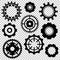 Black gear wheel  icon set on transparent background. Technological or machinery symbol. Industrial clipart