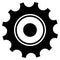 Black gearwheel, gear symbol. Maintance, repair, settings