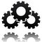 Black gearwheel, gear symbol. Maintance, repair, settings