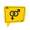 Black Gender icon isolated on white background. Symbols of men and women. Sex symbol. Yellow speech bubble symbol