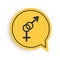 Black Gender icon isolated on white background. Symbols of men and women. Sex symbol. Yellow speech bubble symbol