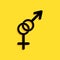 Black Gender icon isolated on yellow background. Symbols of men and women. Sex symbol. Long shadow style. Vector