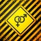 Black Gender icon isolated on yellow background. Symbols of men and women. Sex symbol. Warning sign. Vector