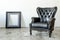 Black genuine leather classical style sofa