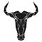 The black geometric head of blue wildebeest, african bull or antelope. Polygonal abstract animal of Africa