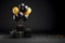 black gift box and black balloons copy space black friday concept, ai generative