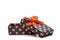 Black gift box with pink dots and orange ribbon