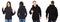 Black girl in hoodie mockup, man in empty hood front and back view isolated over white, hoodie set female and male