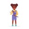 Black girl with marshmallow. Girl scout. Camping, summer kids camp concept. Vector illustration