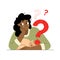 Black girl thinks. Girl sits with a cat and props her face with her hand. Pensive character for your design.