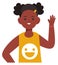 Black girl waving. Friendly kid hand gesture