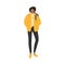 Black girl wearing stylish comfortable yellow jacket and jeans during autumn