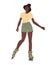 Black girls ride on roller skates. African young woman riding