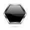 Black glass button. 3d shiny hexagon icon