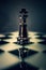 Black glass King chess piece on dramatic background