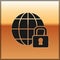 Black Global lockdown - locked globe icon isolated on gold background. Vector