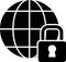 Black Global lockdown - locked globe icon isolated on white background. Vector