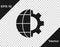 Black Globe of the Earth and gear or cog icon isolated on transparent background. Setting parameters. Global Options