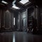 black glossy room with soft light on walls sci-fi futuristic interior