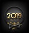 Black and gold 2019 happy New Year background with round frame a