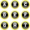 Black and Gold Alphabet Button Icons