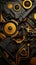 a black and gold background with gears and cogs