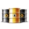 Black and gold barrels with oil drop label. Vector illustration