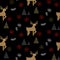 Black and gold deer in a forest seamless pattern.