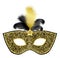 Black gold glittering carnival mask with feathers