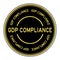 Black and gold round sticker with word GDP Abbreviation good distribution practice compliance on white background