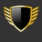 Black and gold shield with wings symbol. Protection emblem